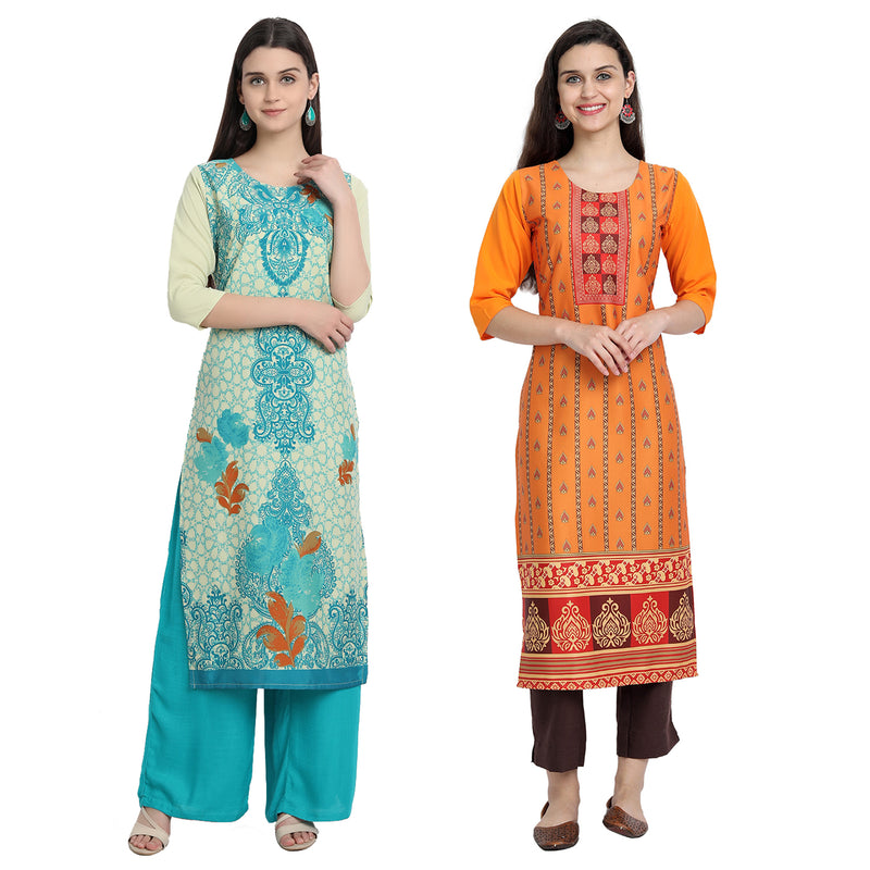 EthnicBasket Crape Multicolor Digital Print Straight Pack of 2 Kurta 530004-530229