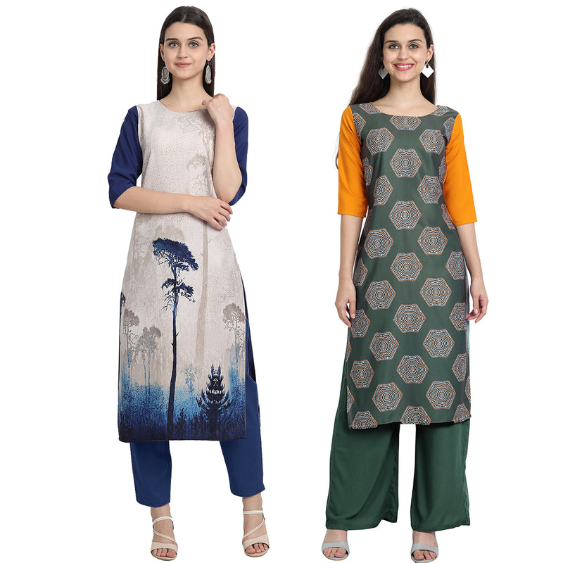 Ethnic Basket Crape Multicolor Printed Knee Length Set of 2 Kurta 530079-530224