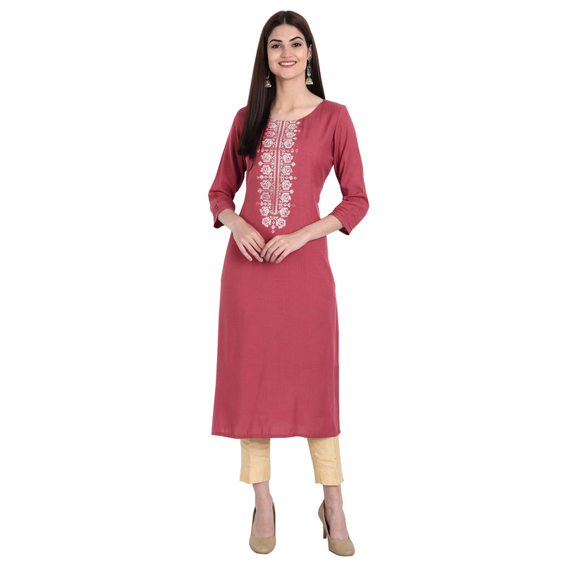 Women Rayon Pink Color Fancy Emboidered Kurta A502