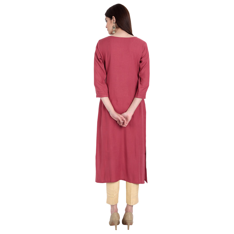 Women Rayon Pink Color Fancy Emboidered Kurta A502