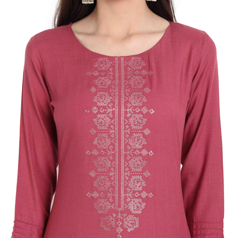 Women Rayon Pink Color Fancy Emboidered Kurta A502