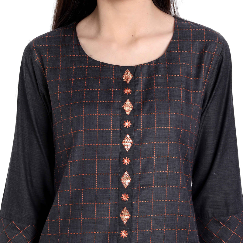 Women Rayon Grey Color Fancy Emboidered Kurta A508