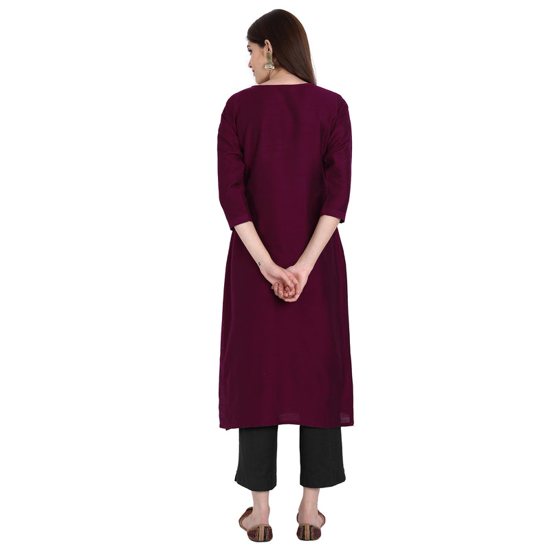 Women Blend Silk Magenta Color Fancy Emboidered Kurta A510