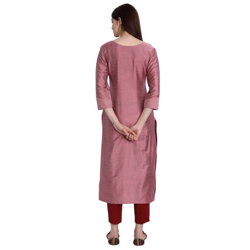 Women Blend Silk Pink Color Fancy Emboidered Kurta A511