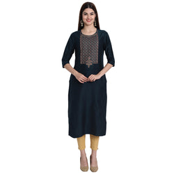 Women Blend Silk Navy Blue Color Fancy Emboidered Kurta A514