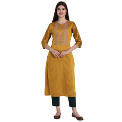 Women Blend Silk Musturd Yellow Color Fancy Emboidered Kurta A515