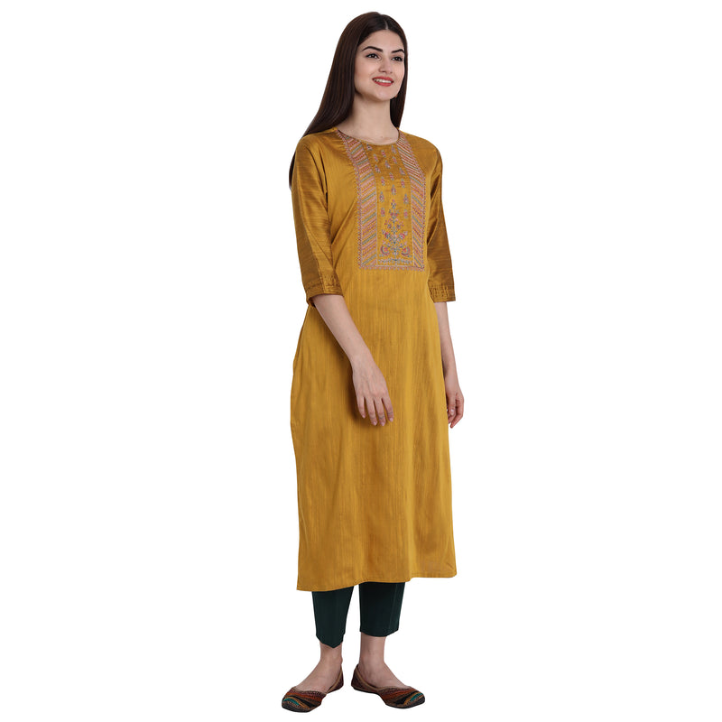 Women Blend Silk Musturd Yellow Color Fancy Emboidered Kurta A515