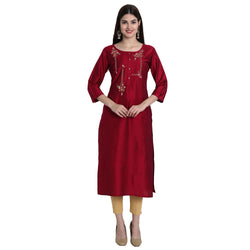 Women Blend Silk Red Color Fancy Emboidered Kurta A516