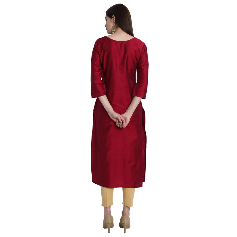 Women Blend Silk Red Color Fancy Emboidered Kurta A516