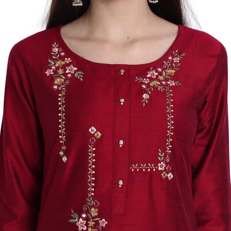 Women Blend Silk Red Color Fancy Emboidered Kurta A516