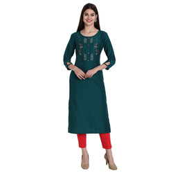 Women Chinon Turquoise Color Fancy Emboidered Kurta A518