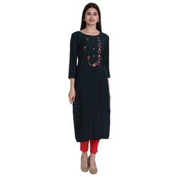 Women Chinon Dark Blue Color Fancy Emboidered Kurta A521