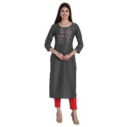 Women Chinon Grey Color Fancy Emboidered Kurta A522
