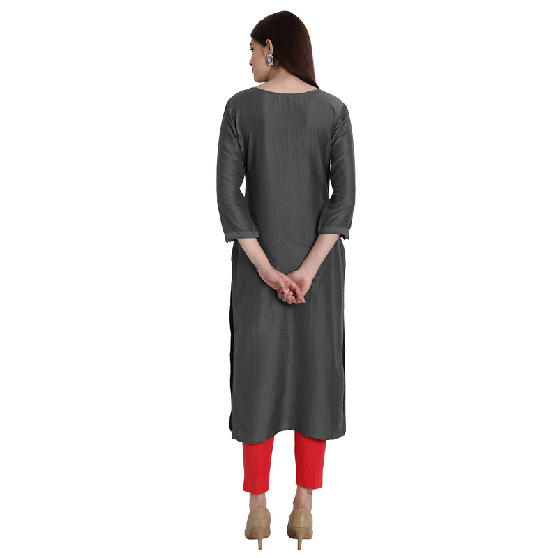 Women Chinon Grey Color Fancy Emboidered Kurta A522