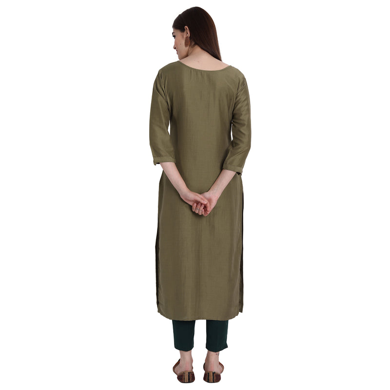 Women Chinon Light Brown Color Fancy Emboidered Kurta A523