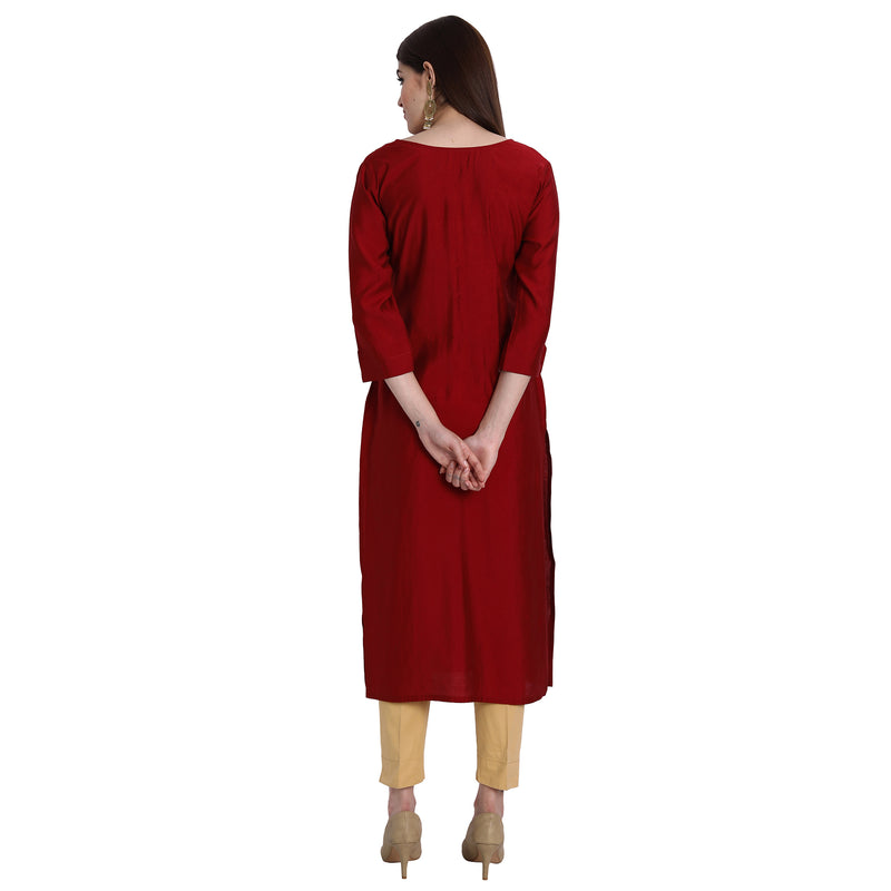 Women Chinon Red Color Fancy Emboidered Kurta A527