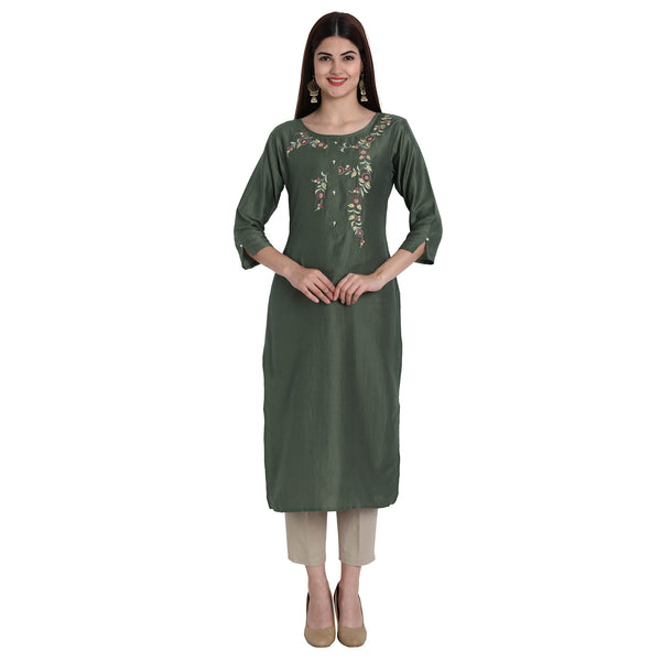 Women Chinon Green Color Fancy Emboidered Kurta A528