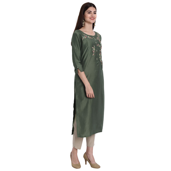 Women Chinon Green Color Fancy Emboidered Kurta A528