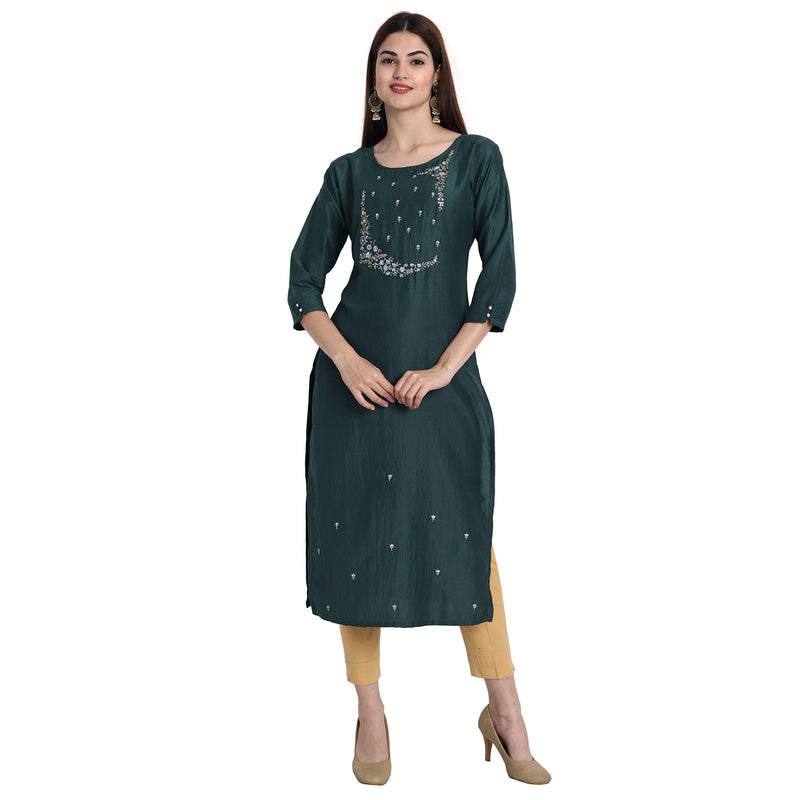 Women Chinon Blue Color Fancy Emboidered Kurta A530