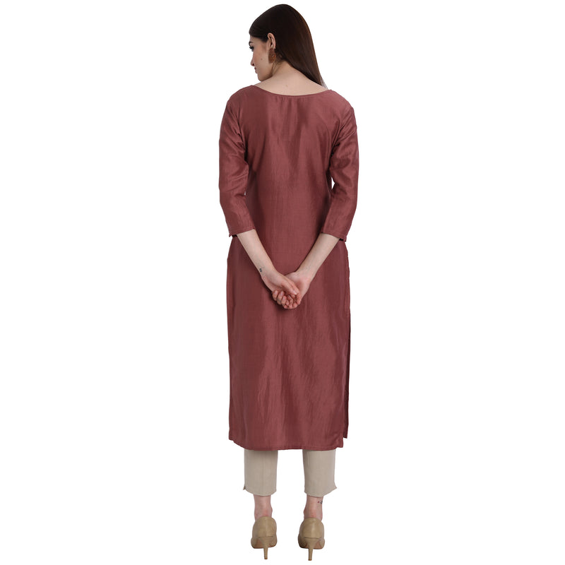 Women Chinon Pink Color Fancy Emboidered Kurta A531