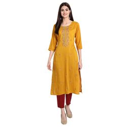 Women Chinon Yellow Color Fancy Emboidered Kurta A533
