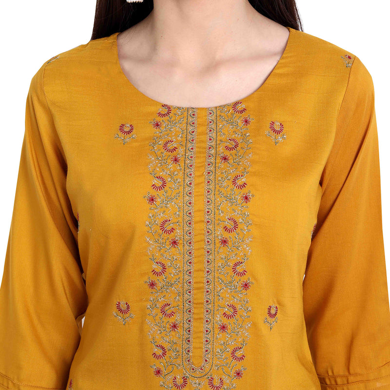 Women Chinon Yellow Color Fancy Emboidered Kurta A533