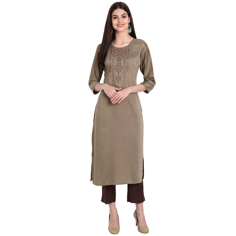 Women Chinon Grey Color Fancy Emboidered Kurta A534