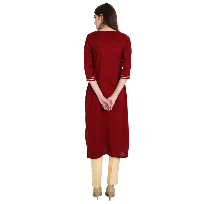 Women Chinon Red Color Fancy Emboidered Kurta A535