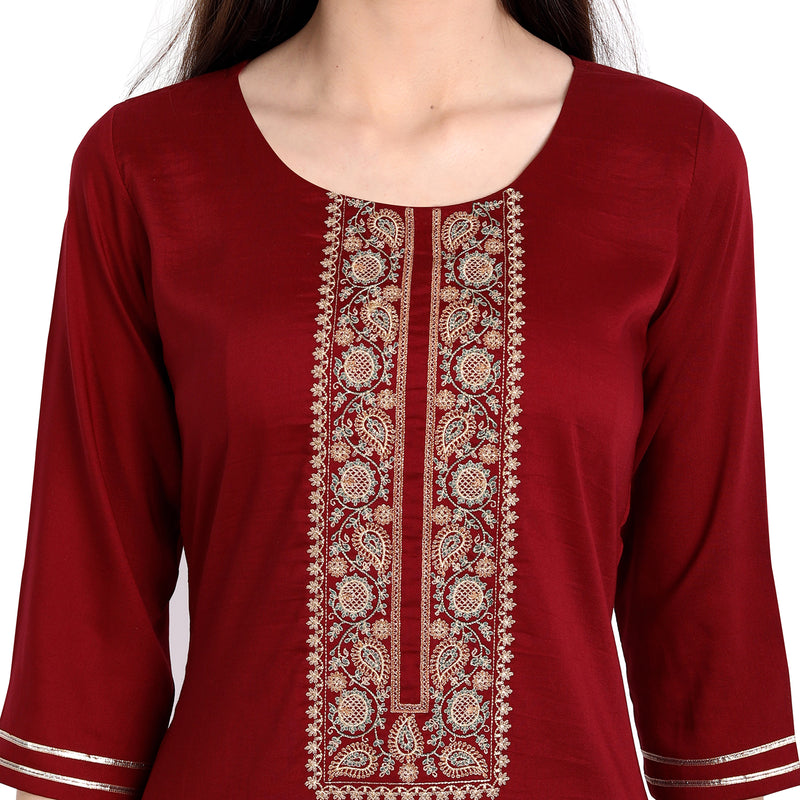 Women Chinon Red Color Fancy Emboidered Kurta A535