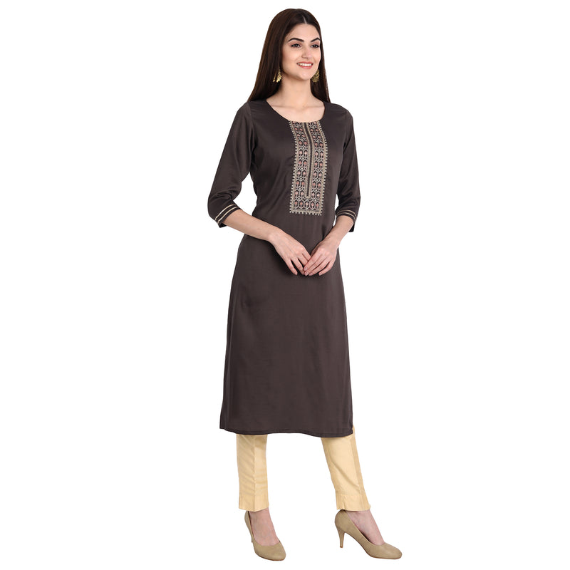 Women Chinon Grey Color Fancy Emboidered Kurta A536