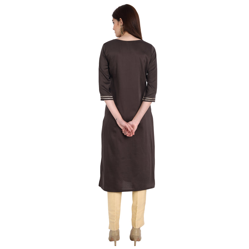 Women Chinon Grey Color Fancy Emboidered Kurta A536
