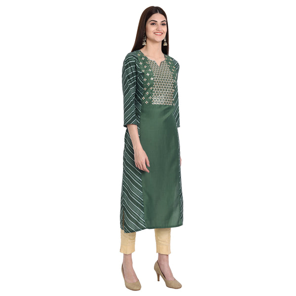 Women Muslin Green Color Fancy Emboidered Kurta A539