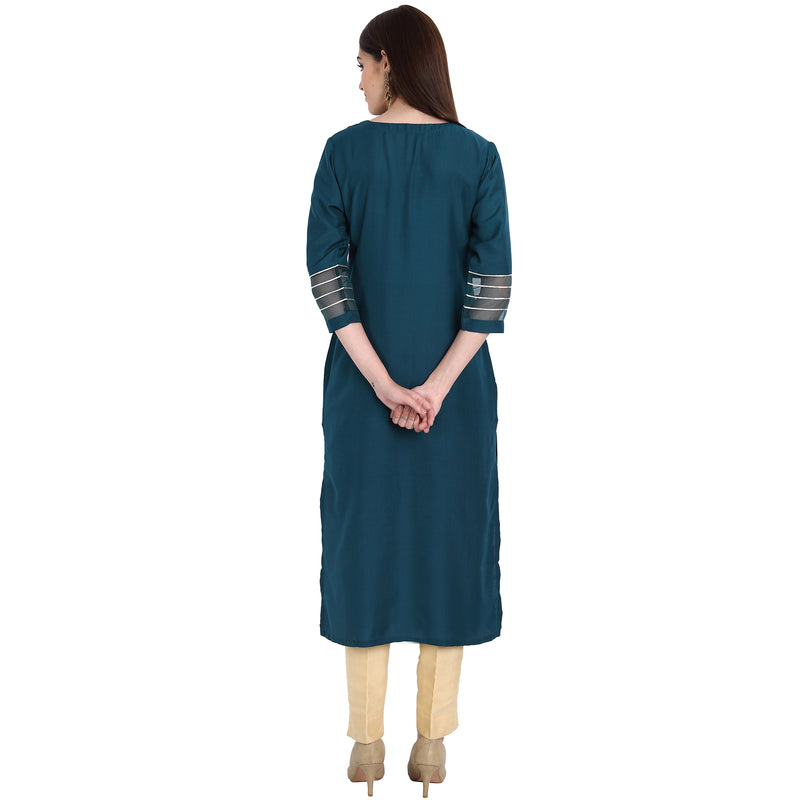 Women Muslin Turquoise Color Fancy Emboidered Kurta A540