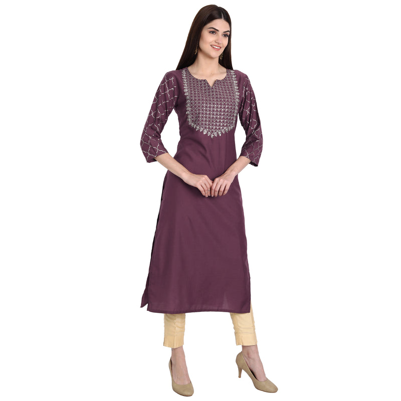 Women Muslin Wine Color Fancy Emboidered Kurta A541