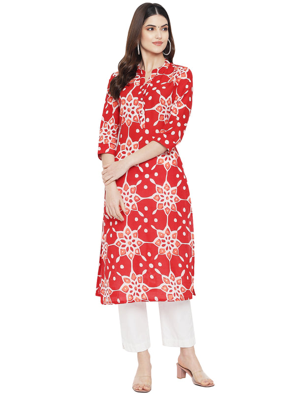 Ethnic Basket Cotton Red Color Floral Printed Kurti A542