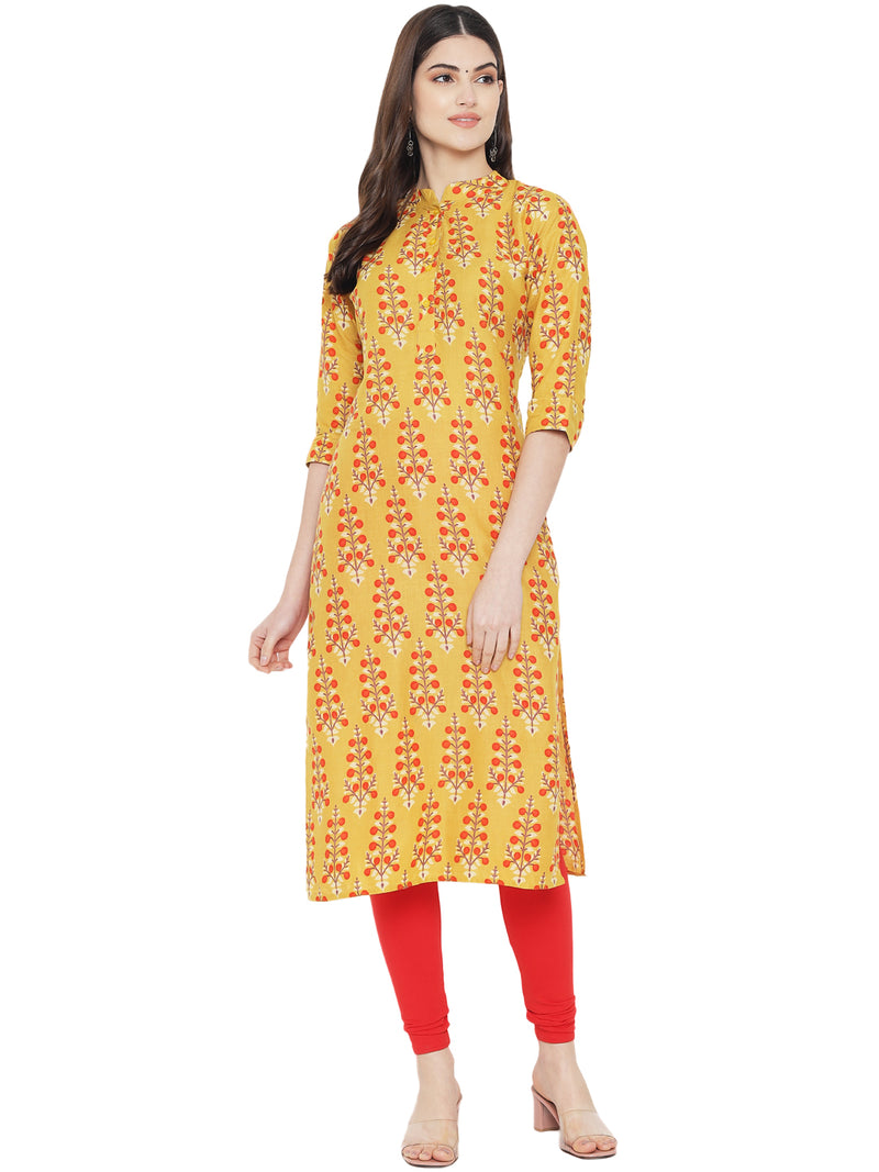 Ethnic Basket Cotton Yellow Color Floral Printed Kurti A544