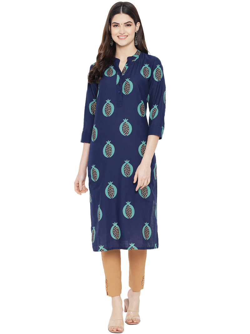 Ethnic Basket Cotton Blue Color Floral Printed Kurti A547