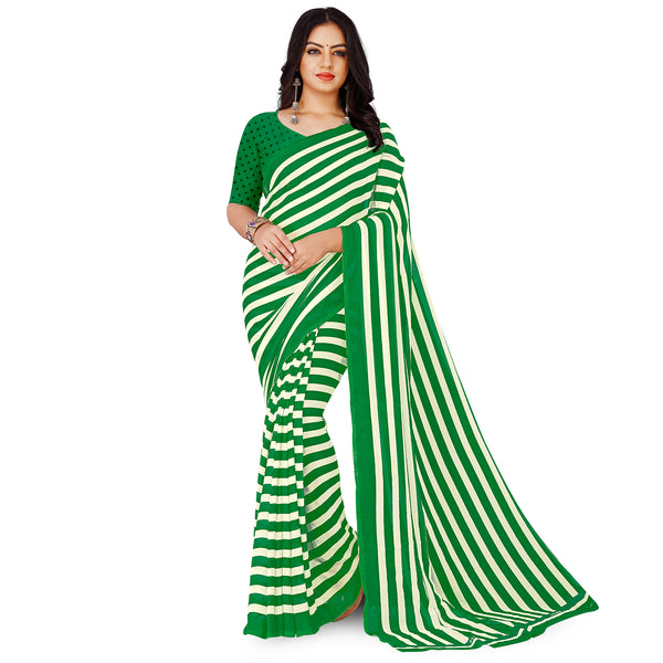 Ethnic Basket Women's Georgette Green Color Printed Leheriya Saree With Blouse Piece-AP-940