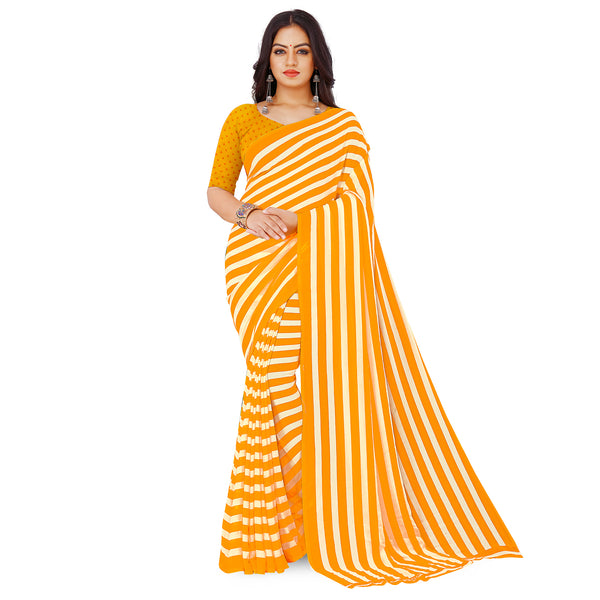 Ethnic Basket Women's Georgette Yellow Color Printed Leheriya Saree With Blouse Piece-AP-942