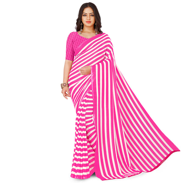 Ethnic Basket Women's Georgette Pink Color Printed Leheriya Saree With Blouse Piece-AP-944
