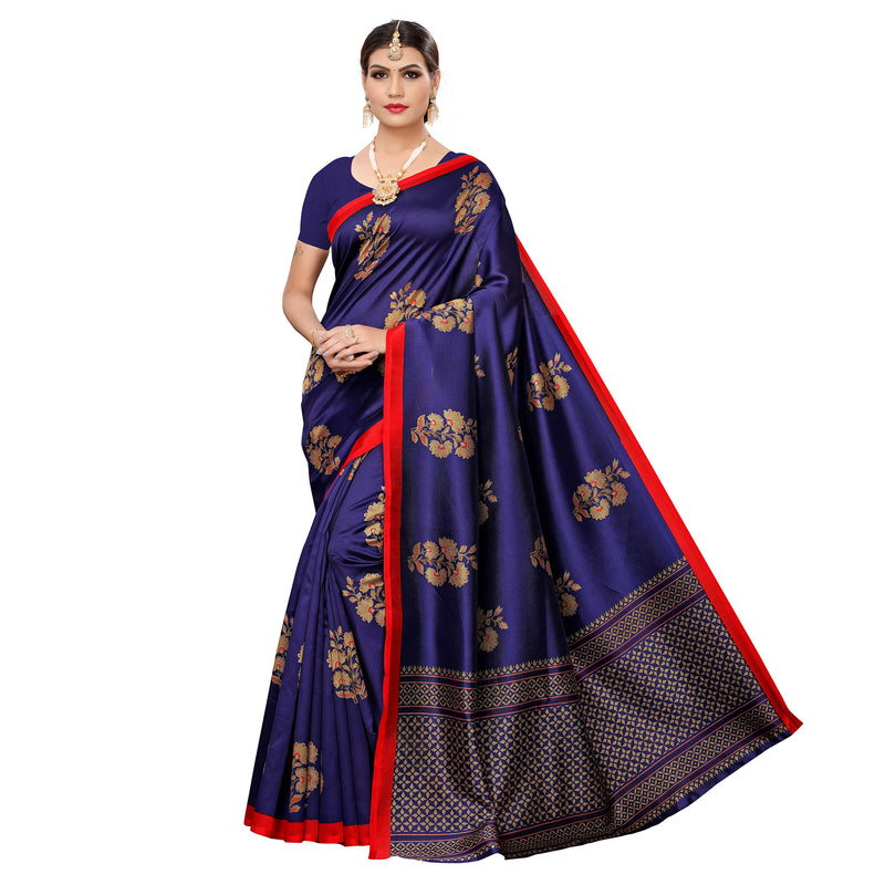 Ethnic Basket Women's Art Silk Blue Color Floral Printed Saree With Blouse Piece-K195