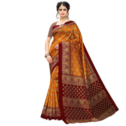 Ethnic Basket Women's Art Silk Yellow Color Floral Printed Saree With Blouse Piece-K208