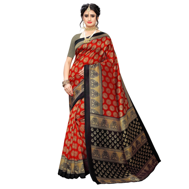 Ethnic Basket Women's Art Silk Red Color Floral Printed Saree With Blouse Piece-K209