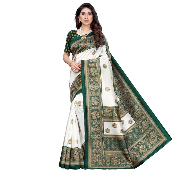 Ethnic Basket Women's Art Silk White Color Floral Printed Saree With Blouse Piece-K212