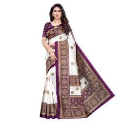 Ethnic Basket Women's Art Silk White Color Floral Printed Saree With Blouse Piece-K214