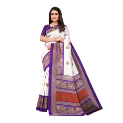 Ethnic Basket Women's Art Silk White Color Traditional Printed Saree With Blouse Piece-K828