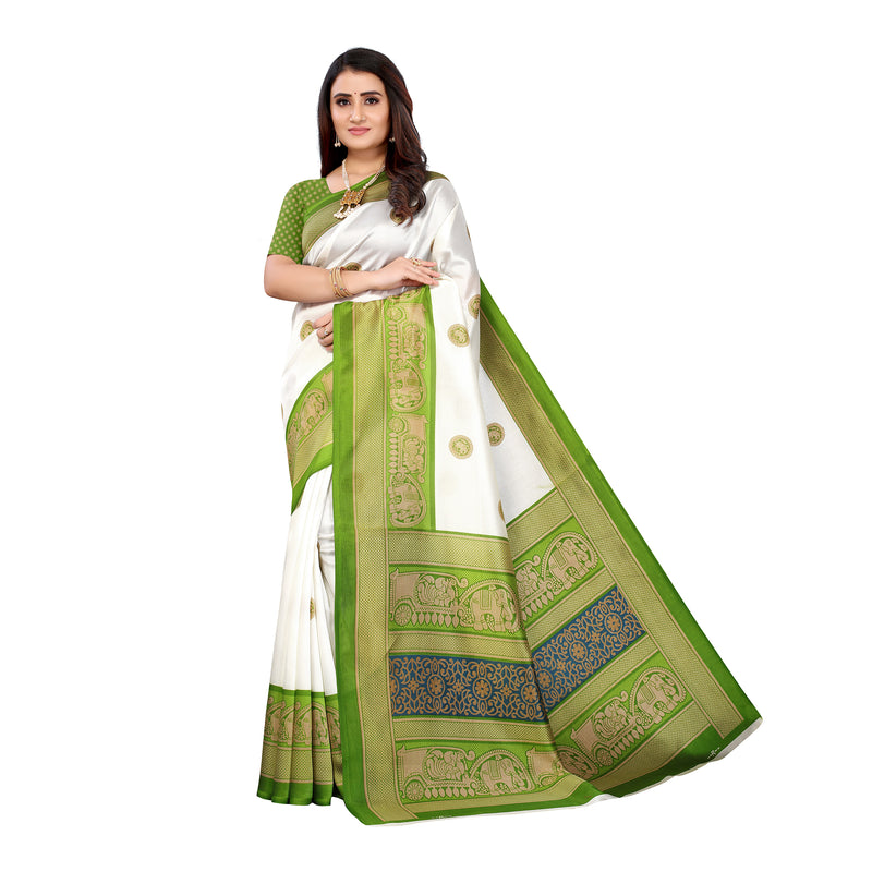 Ethnic Basket Women's Art Silk White Color Traditional Printed Saree With Blouse Piece-K832