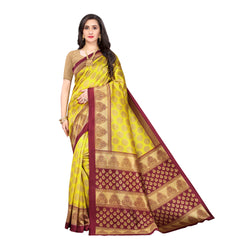 Ethnic Basket Women's Art Silk Yellow Color Floral Printed Saree With Blouse Piece-K834