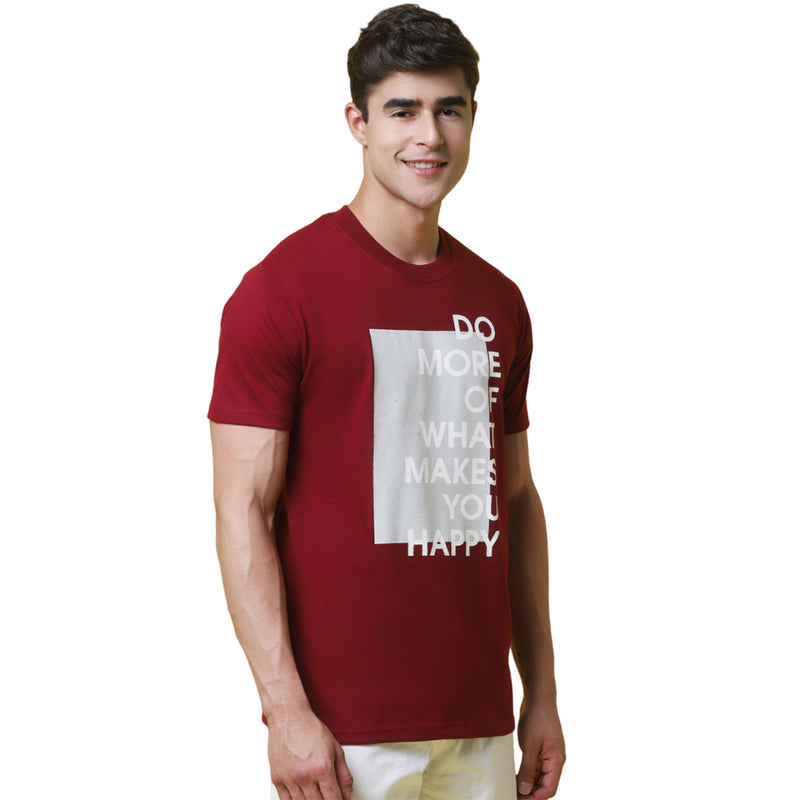 Tee Projekt Short Sleeves Printed Cotton Maroon Tshirt For Men