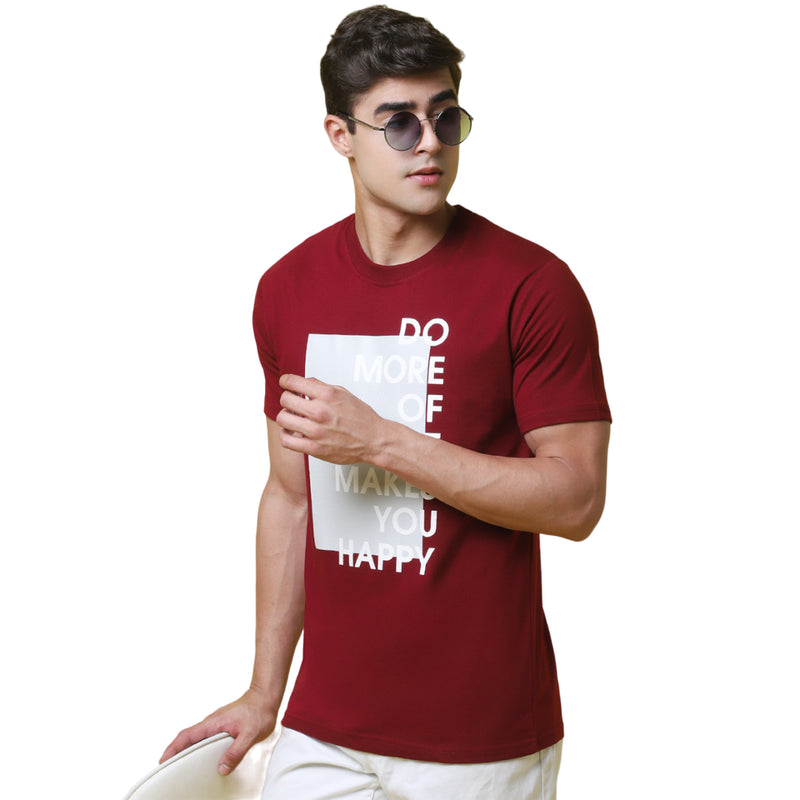 Tee Projekt Short Sleeves Printed Cotton Maroon Tshirt For Men